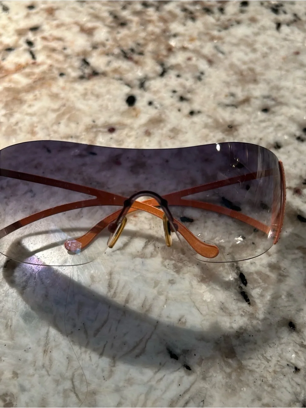 Versace Rimless Shield Sunglasses in Orange and Brown Gradient